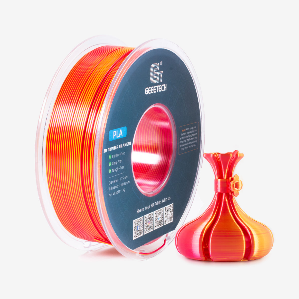 GEEETECH PLA Silk Dual Color 3D Printer Filament 1.75mm, 1kg Spool