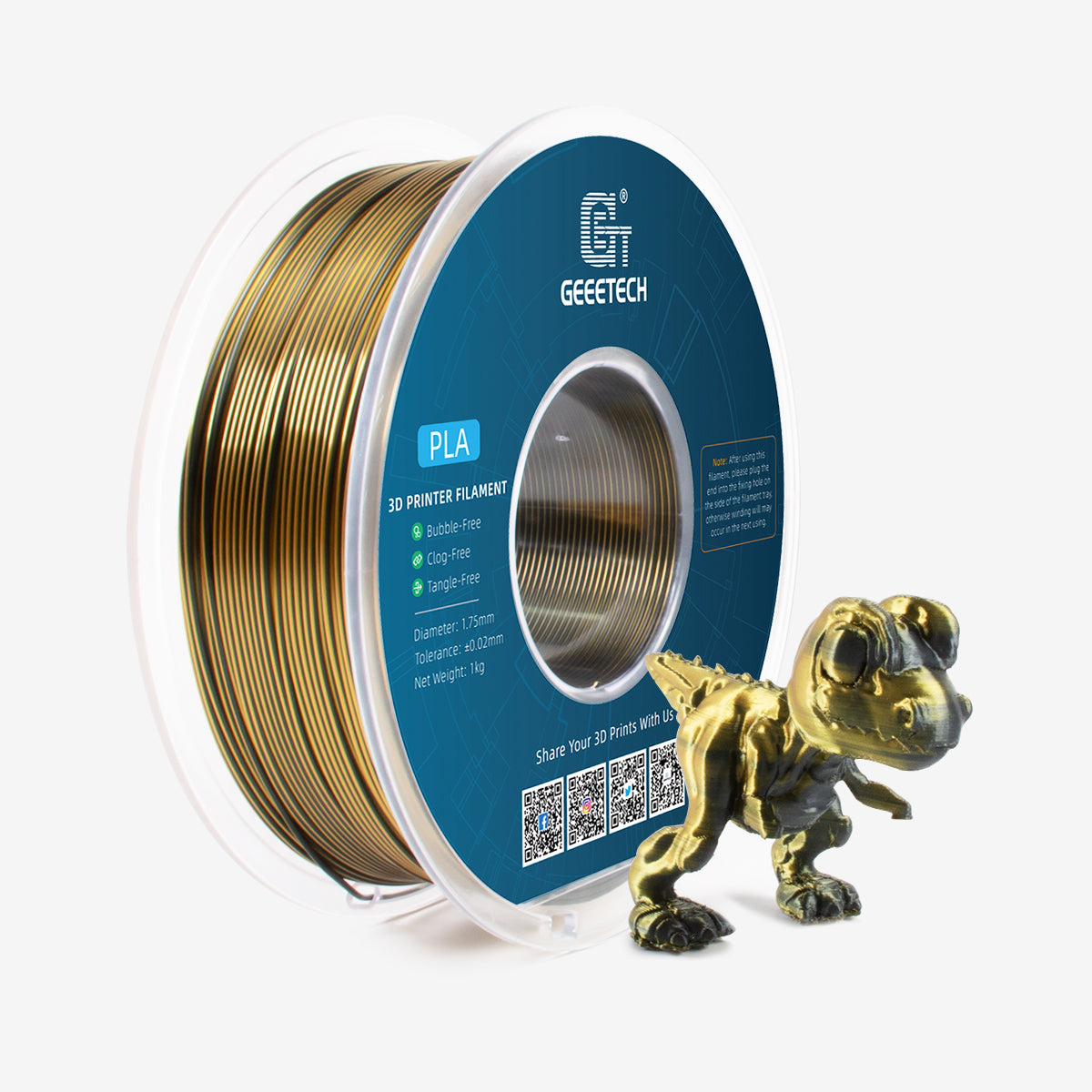 GEEETECH PLA Silk Dual Color 3D Printer Filament 1.75mm, 1kg Spool